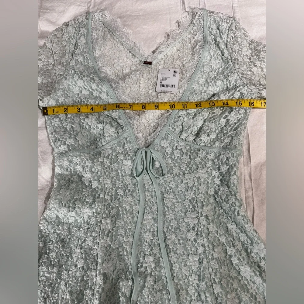 NWT Free People Petra Long Sleeve Lace Mini Dress Billowing Sail Mint Green Sz M - Picture 7 of 16
